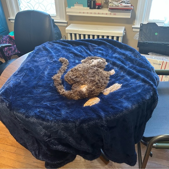 Cozy Blue Plush Blanket with Monkey Design 48" x 58" - Picture 2 of 6